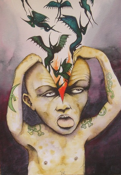 Intense psychological torment and a raw, visceral sense of being overwhelmed.