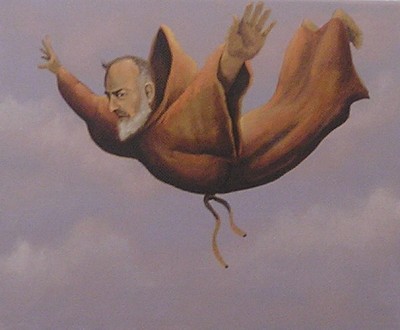 A man falling through a cloudy sky