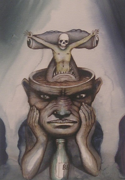 Disturbing and nightmarish, with a sense of internal torment.