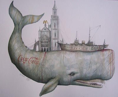 Melancholy and ominous, a strange juxtaposition of man-made structures on a leviathan.