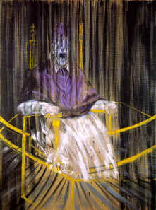 Disturbing and anguished papal figure