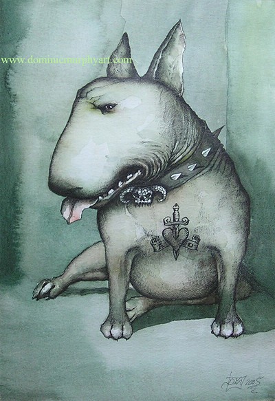 Troubling, unsettling, and slightly menacing canine presence.