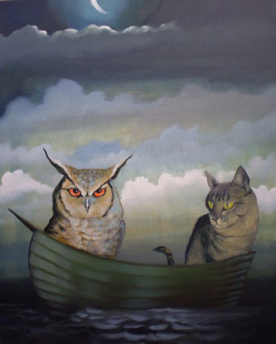 Uneasy companions adrift under a moody moon