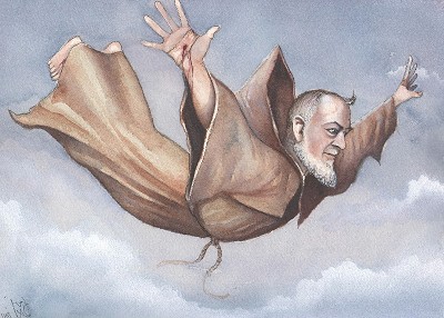 A figure dramatically falling through ethereal clouds.