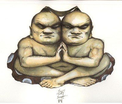 Menacing beings locked in grim contemplation
