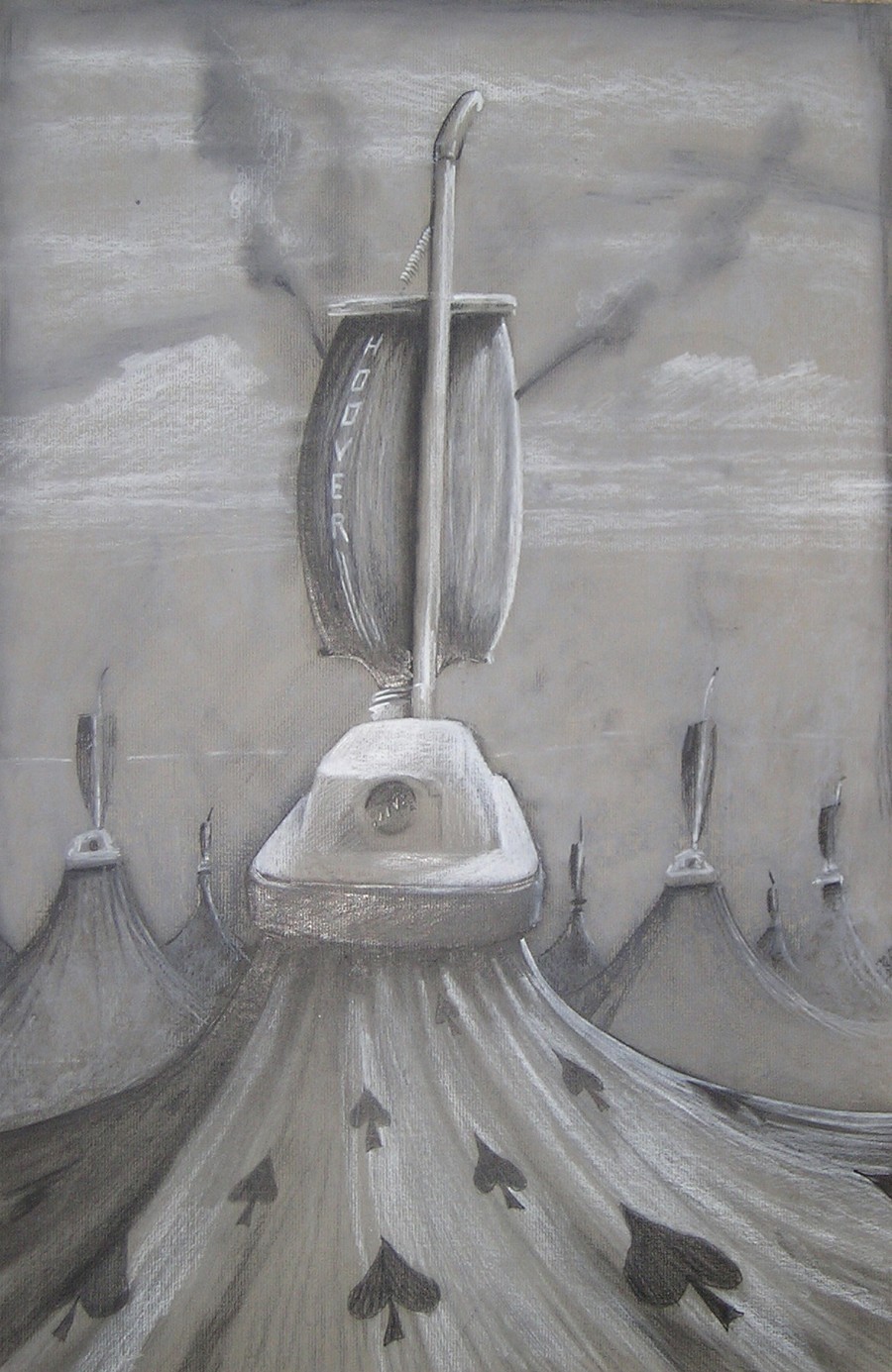 Ominous yet playful, a surreal dreamscape