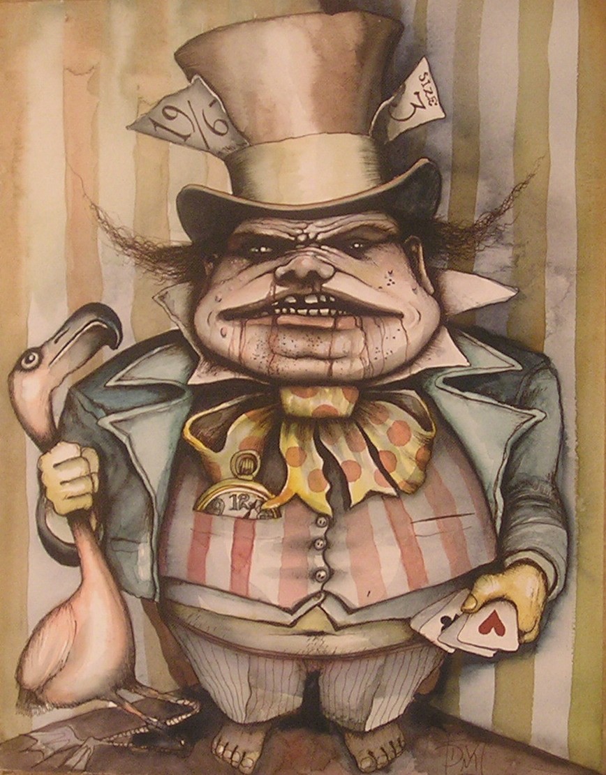 Unsettling menace and grotesque absurdity.