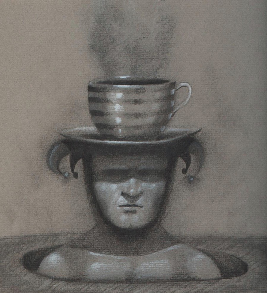 Melancholy and contemplation with a touch of the absurd.