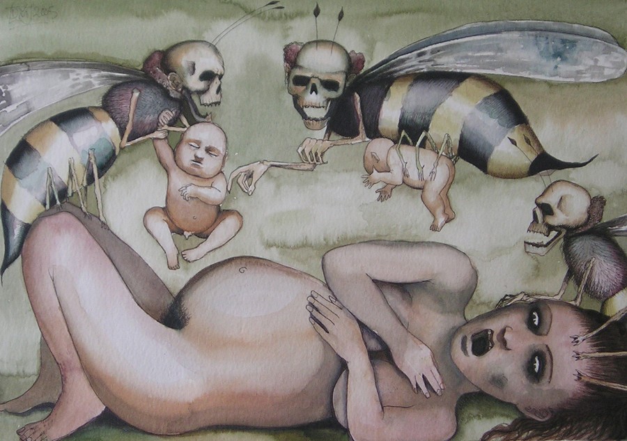 Disturbing and nightmarish imagery of vulnerability and danger.
