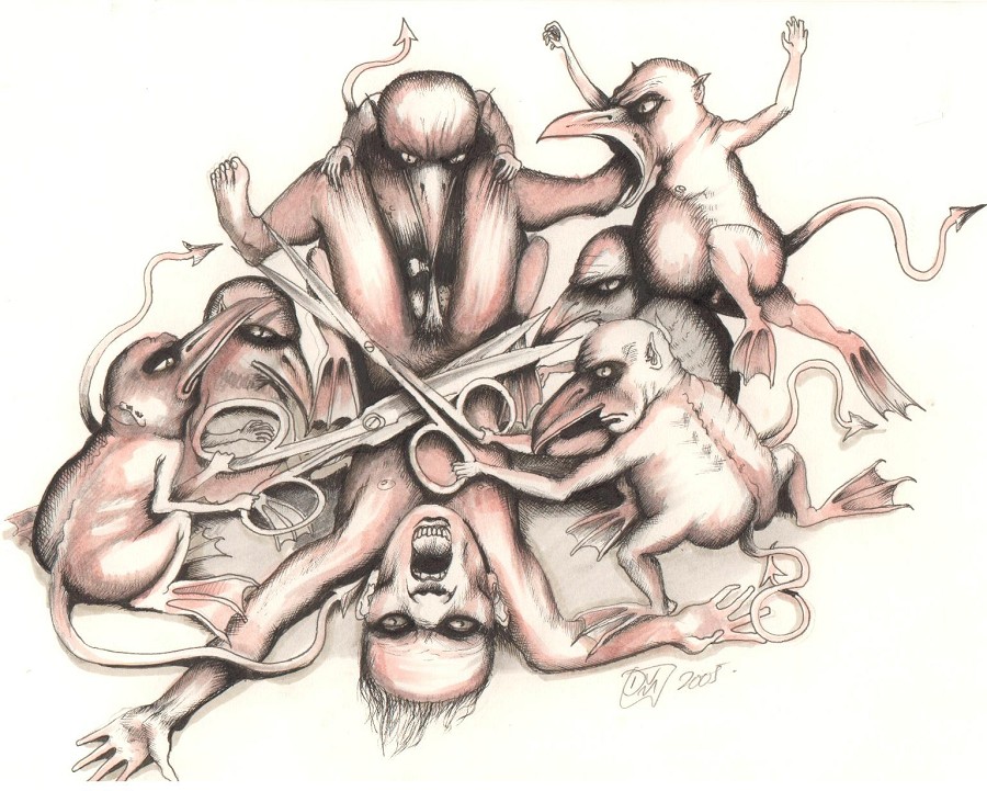 Disturbing and chaotic, a sense of frantic struggle