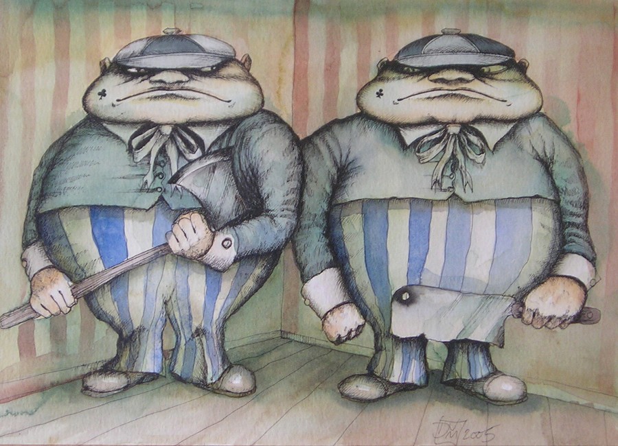 Menacing figures appear to be guardians of something unpleasant.