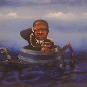 Disquieting vigilance in a strange, watery expanse.