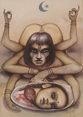 Unsettling and hypnotic depiction evoking primal fear and fascination.