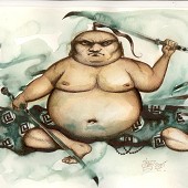 Menacing figure with an aggressive stance and determined expression.