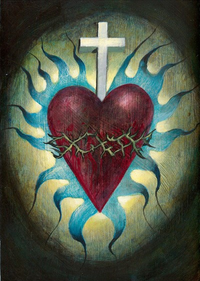 Solemn, painful, yet radiant, with spiritual intensity.