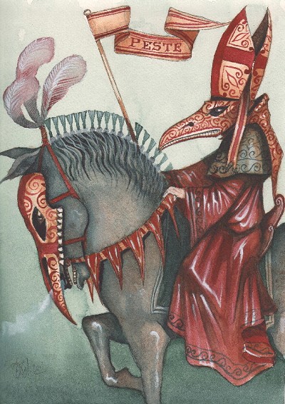 Ominous portrayal of a figure on horseback, suggesting dread and foreboding.